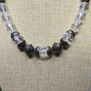 Faceted Acrylic Beads w/ Oil Slick Finish and Brass Tone Beads Necklace, Vintage